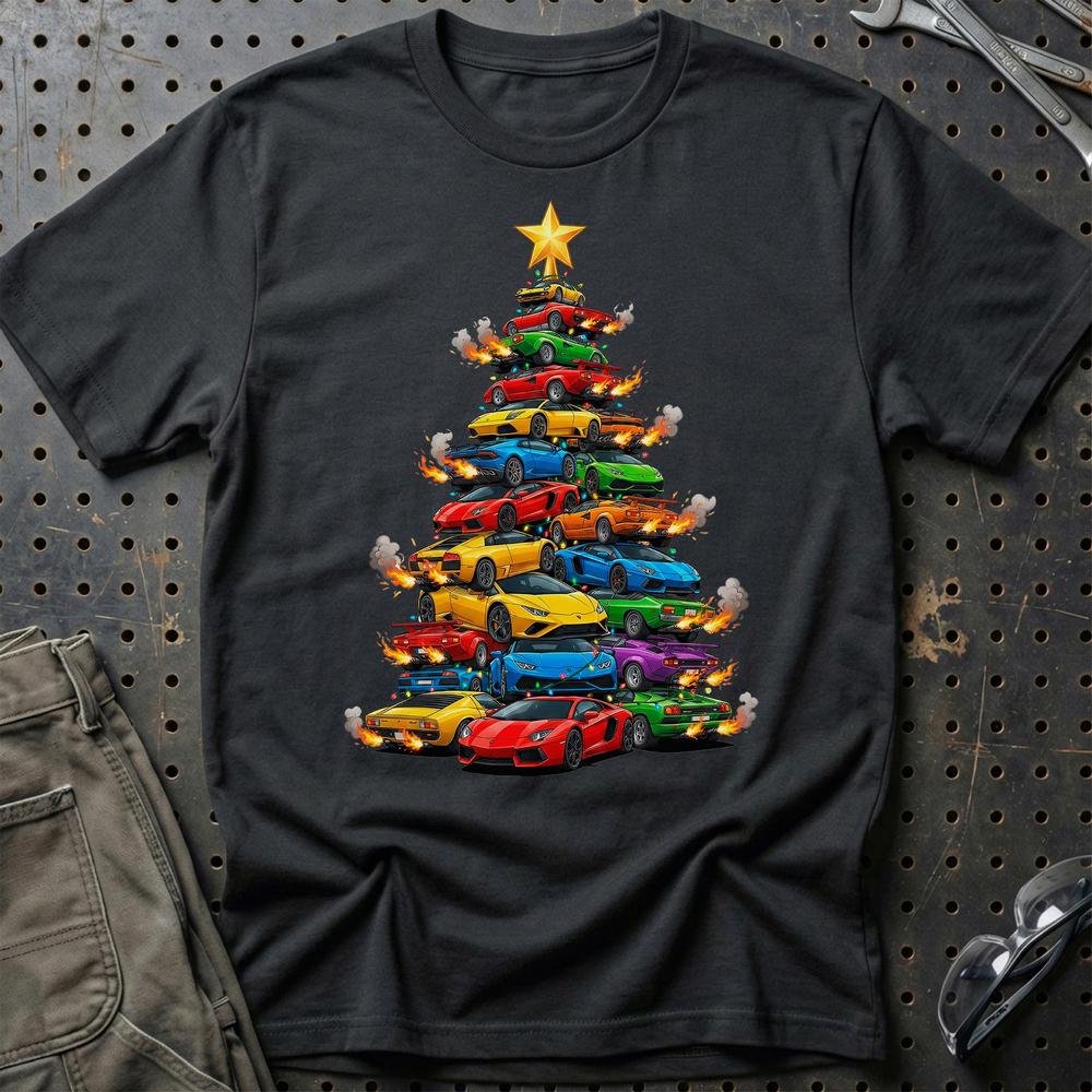 Lamborghini Juletræ Christmas Tree T-Shirt-Beklædning-Lamborghini-Sort-S-Garage Culture Shop- garage - man cave - merchandise
