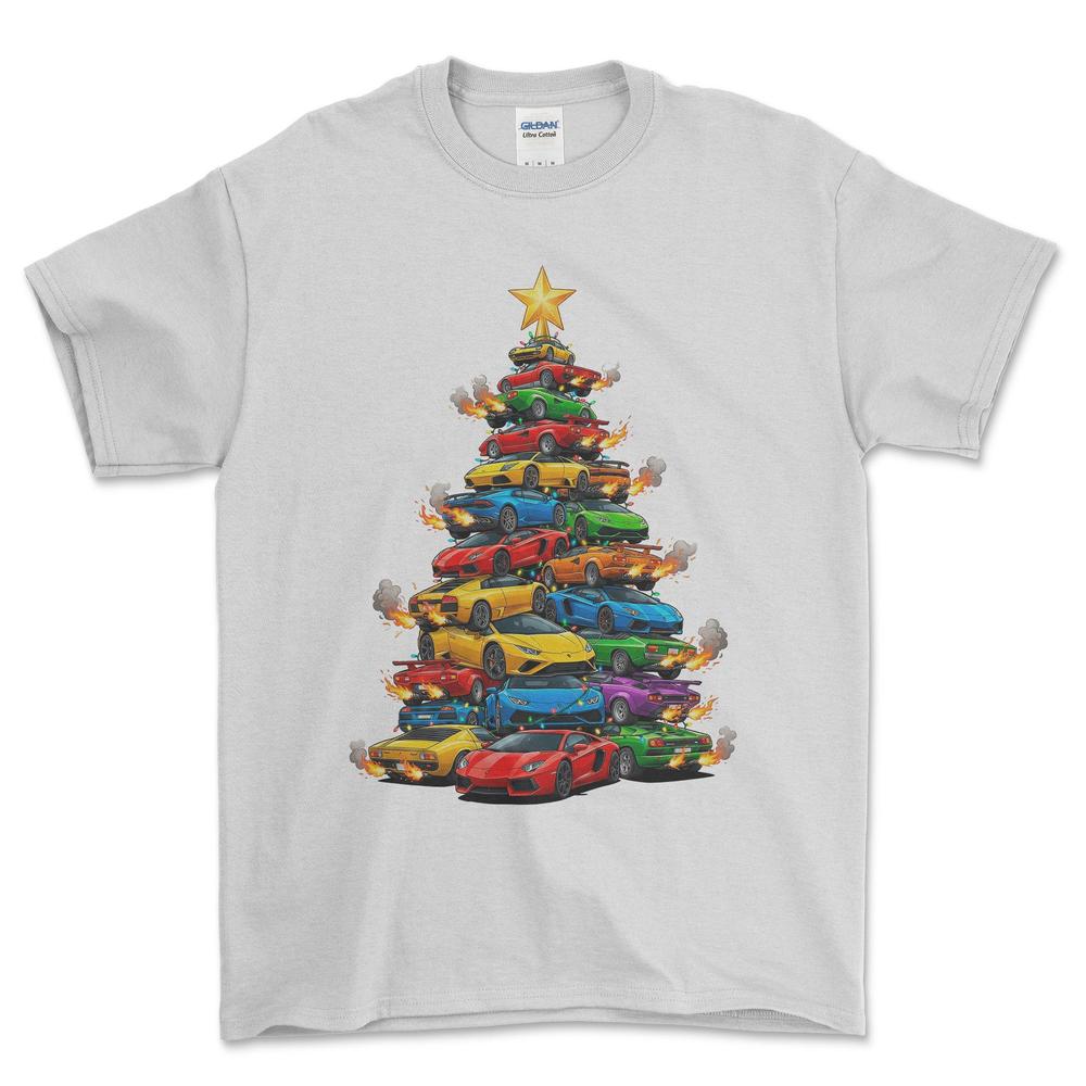 Lamborghini Juletræ Christmas Tree - Unisex T-Shirt-Beklædning-Lamborghini-Hvid-S-Forside-Garage Culture Shop- garage - man cave - merchandise