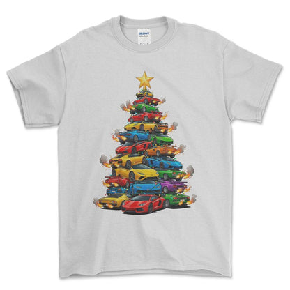 Lamborghini Juletræ Christmas Tree - Unisex T-Shirt-Beklædning-Lamborghini-Hvid-S-Forside-Garage Culture Shop- garage - man cave - merchandise