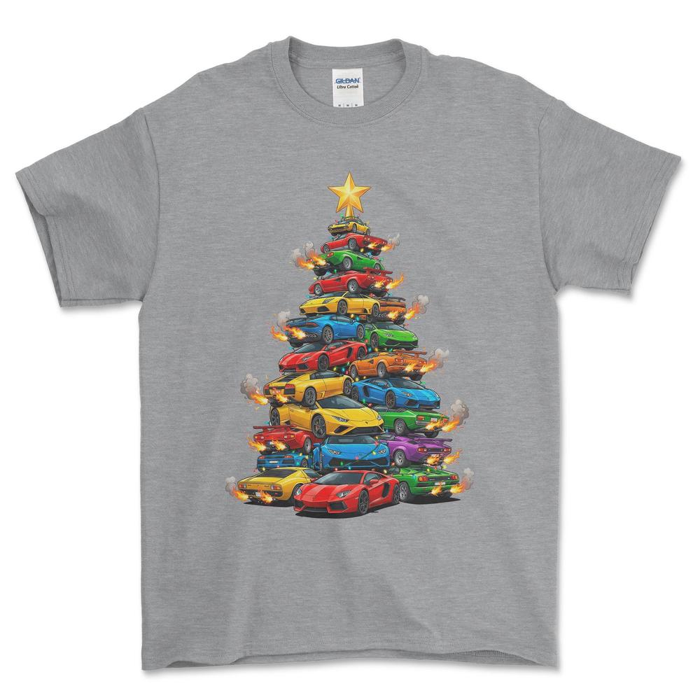 Lamborghini Juletræ Christmas Tree - Unisex T-Shirt-Beklædning-Lamborghini-Grå Sport-S-Forside-Garage Culture Shop- garage - man cave - merchandise