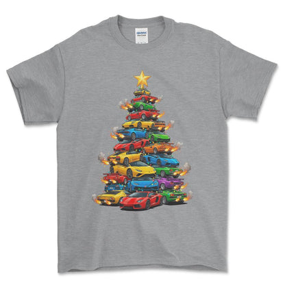 Lamborghini Juletræ Christmas Tree - Unisex T-Shirt-Beklædning-Lamborghini-Grå Sport-S-Forside-Garage Culture Shop- garage - man cave - merchandise