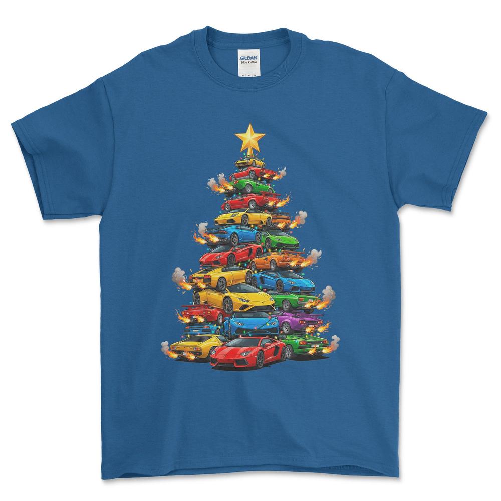 Lamborghini Juletræ Christmas Tree - Unisex T-Shirt-Beklædning-Lamborghini-Blå Royal-S-Forside-Garage Culture Shop- garage - man cave - merchandise