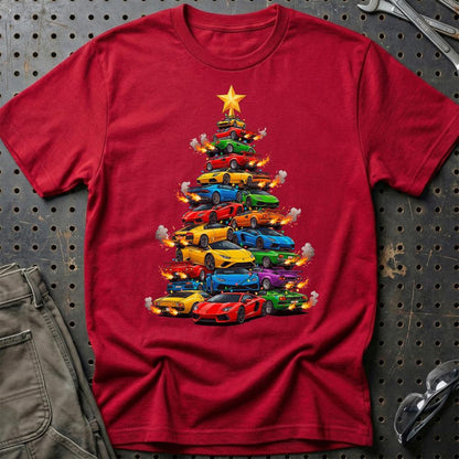 Lamborghini Juletræ Christmas Tree - Unisex T-Shirt-Beklædning-Lamborghini-Rød-S-Garage Culture Shop- garage - man cave - merchandise