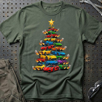 Lamborghini Juletræ Christmas Tree - Unisex T-Shirt-Beklædning-Lamborghini-Grøn Militær-S-Garage Culture Shop- garage - man cave - merchandise