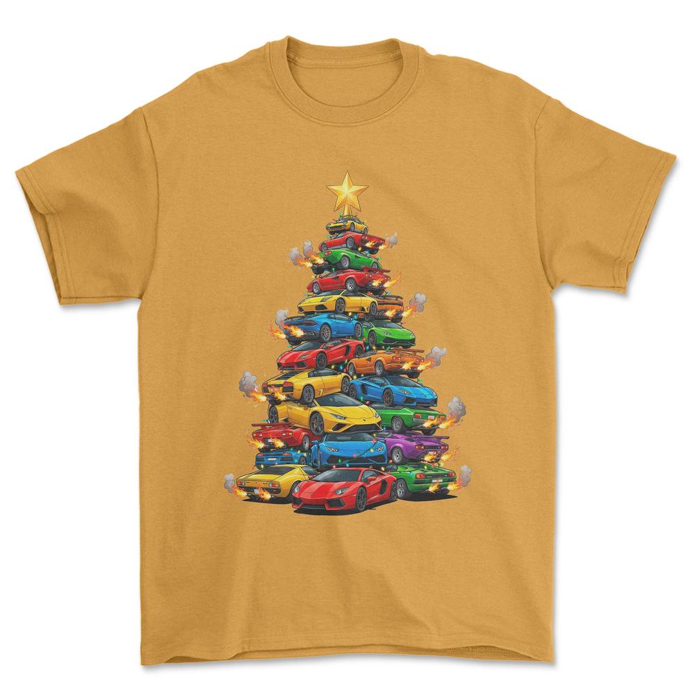 Lamborghini Juletræ Christmas Tree - Unisex T-Shirt-Beklædning-Lamborghini-Guld-S-Forside-Garage Culture Shop- garage - man cave - merchandise