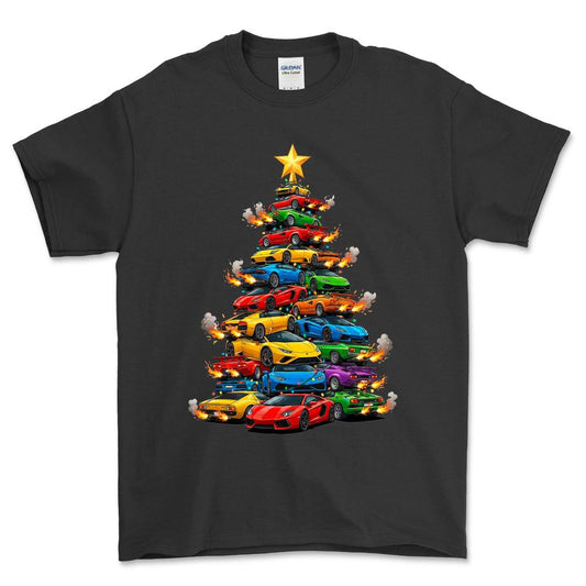 Lamborghini Juletræ Christmas Tree - Unisex T-Shirt-Beklædning-Lamborghini-Sort-S-Forside-Garage Culture Shop- garage - man cave - merchandise
