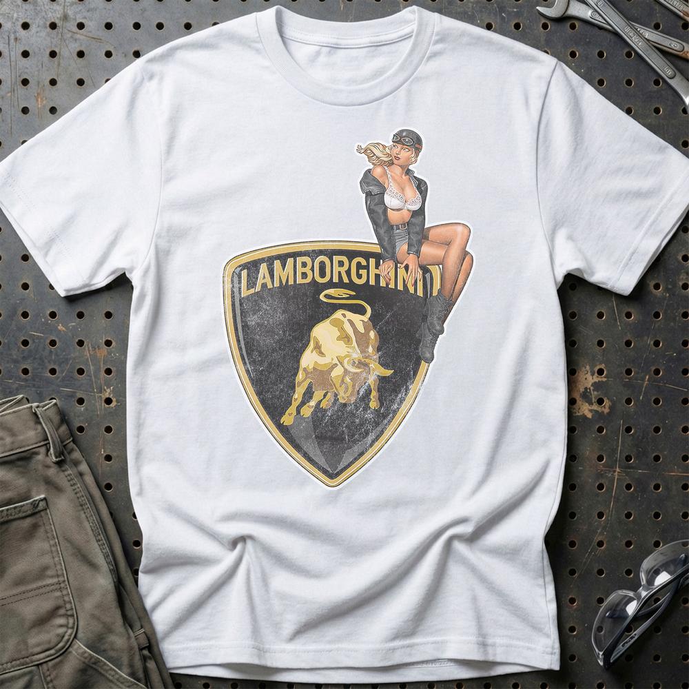 Lamborghini Pinup T-Shirt-Beklædning-Lamborghini-Hvid-S-Garage Culture Shop- garage - man cave - merchandise
