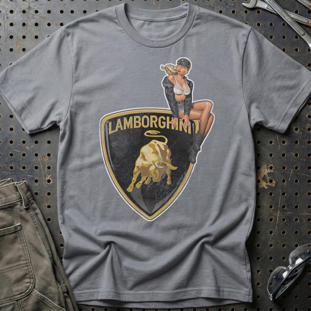 Lamborghini Pinup T-Shirt-Beklædning-Lamborghini-Grå Sport-S-Garage Culture Shop- garage - man cave - merchandise