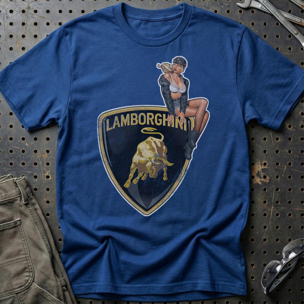 Lamborghini Pinup T-Shirt-Beklædning-Lamborghini-Blå Royal-S-Garage Culture Shop- garage - man cave - merchandise