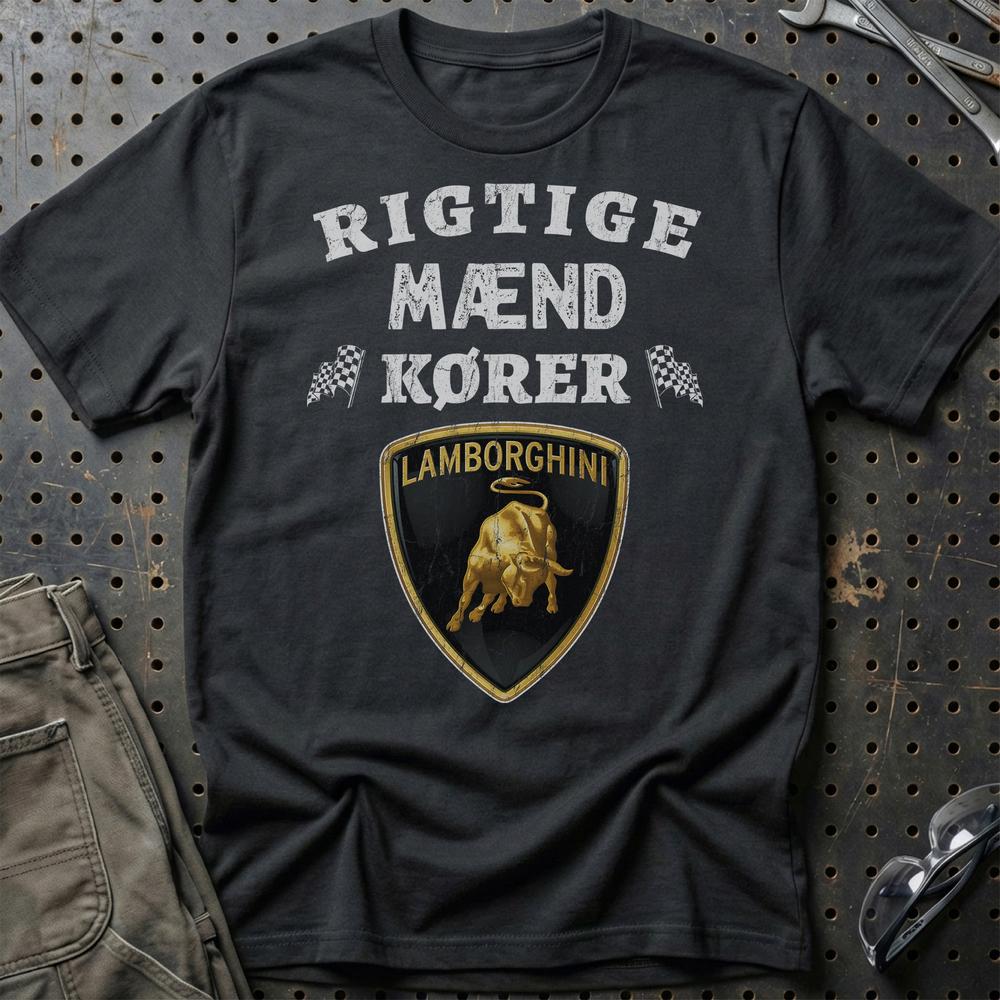 Lamborghini Rigtige Mænd Kører T-Shirt-Beklædning-Lamborghini-Sort-S-Garage Culture Shop- garage - man cave - merchandise