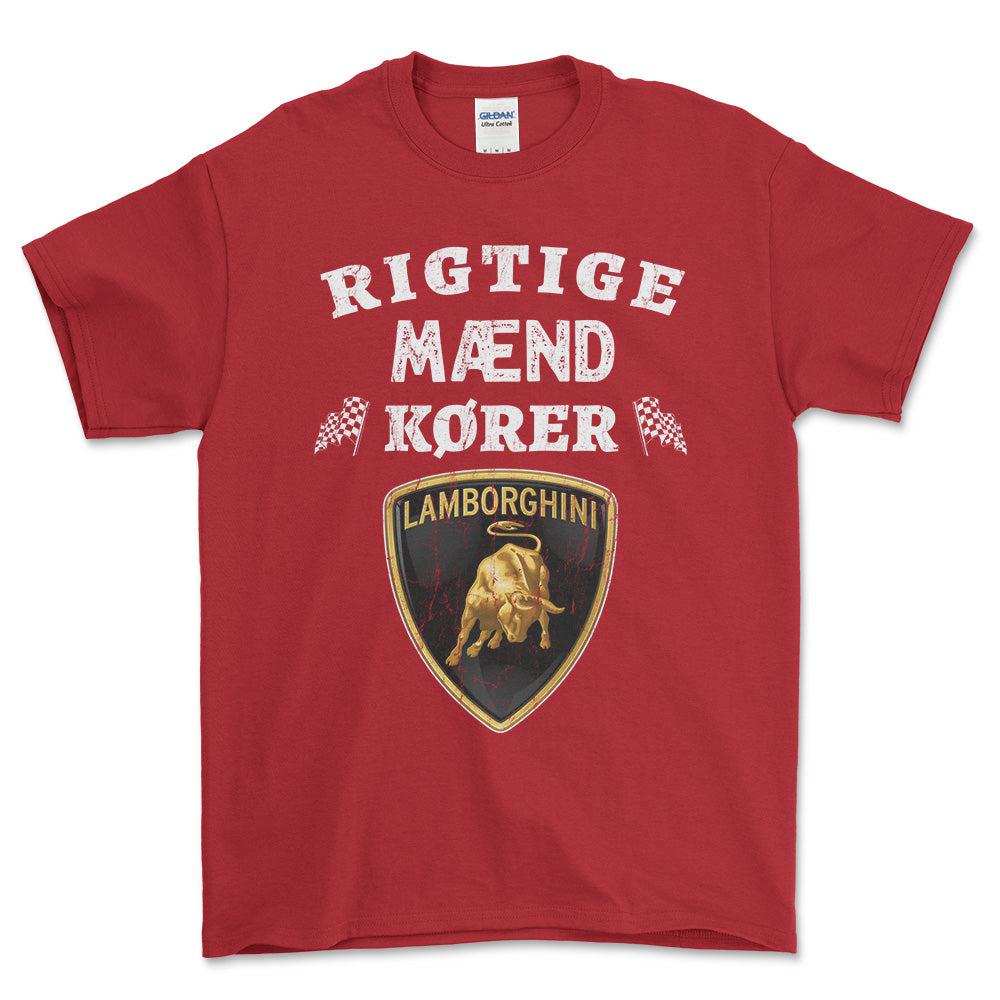 Lamborghini Rigtige Mænd Kører - Unisex T-Shirt , Bomuld-Beklædning-Lamborghini-Rød-S-Forside-Garage Culture Shop- garage - man cave - merchandise