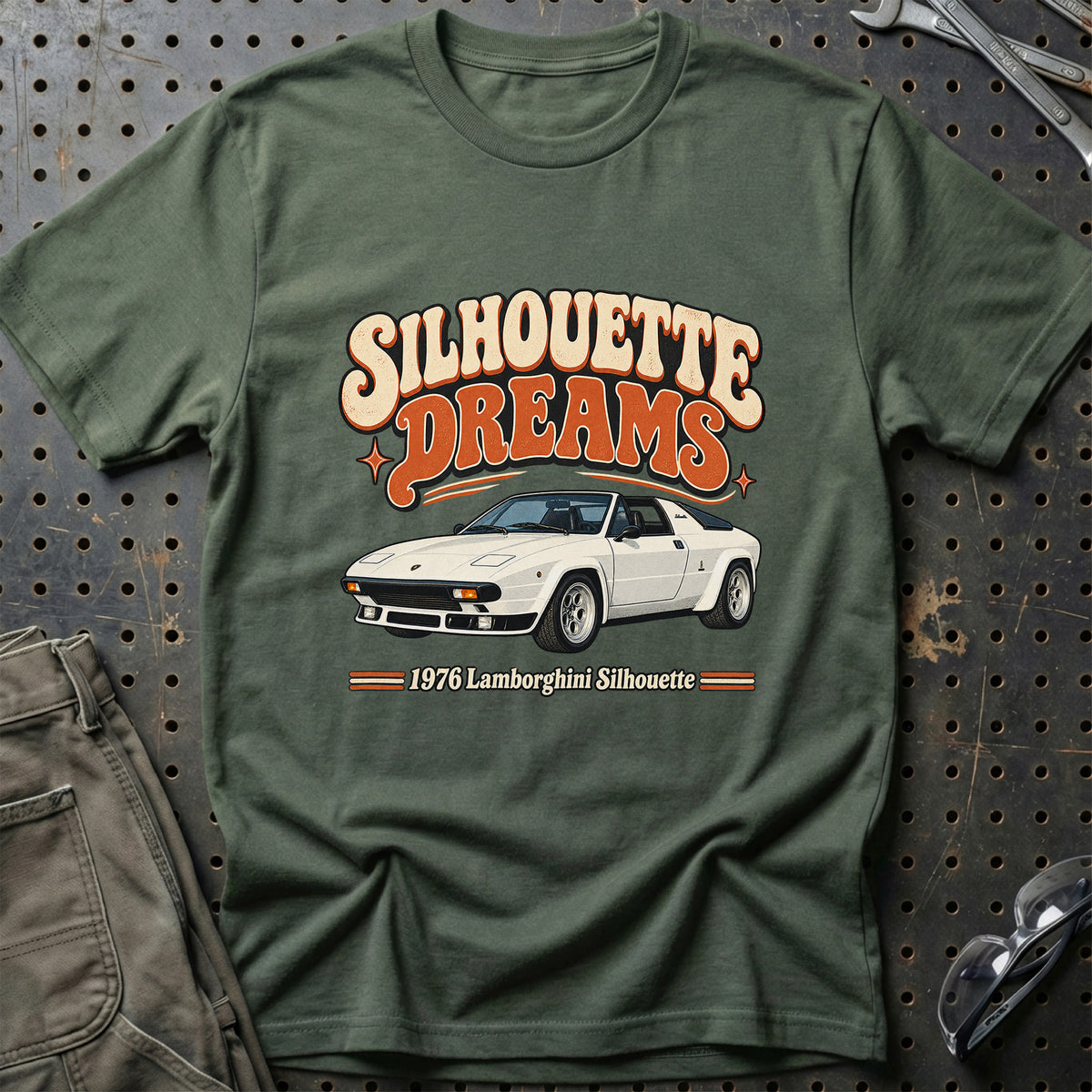 
Lamborghini Silhouette 1976 – Silhouette Dreams T-Shirt – Grøn Militær