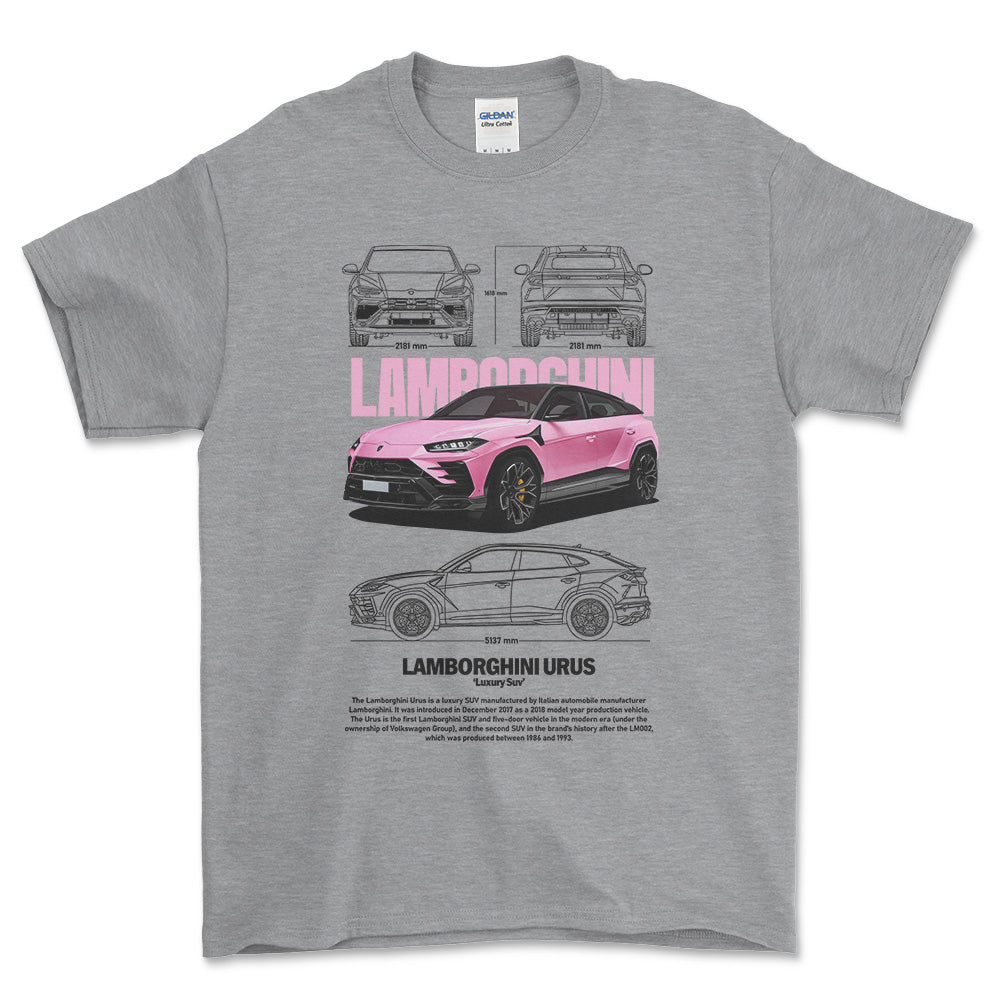 Lamborghini Urus - Unisex T-Shirt , Bomuld-Beklædning-Lamborghini-Grå Sport-S-Forside-Garage Culture Shop- garage - man cave - merchandise