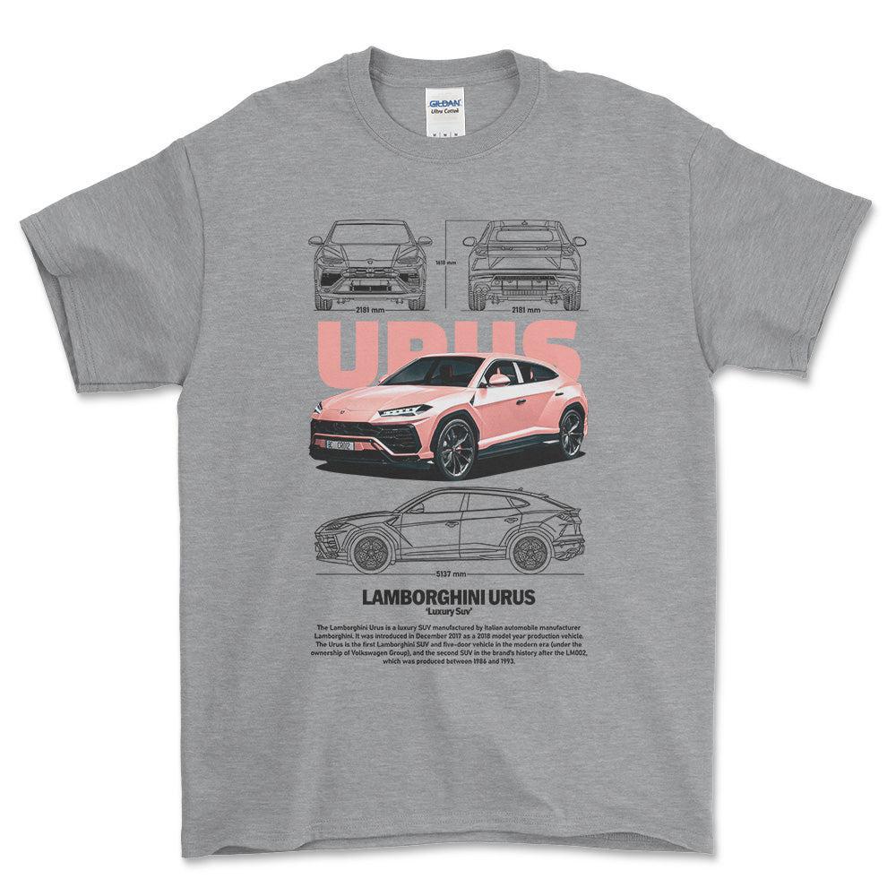 Lamborghini Urus - Unisex T-Shirt , Bomuld-Beklædning-Lamborghini-Grå Sport-S-Forside-Garage Culture Shop- garage - man cave - merchandise