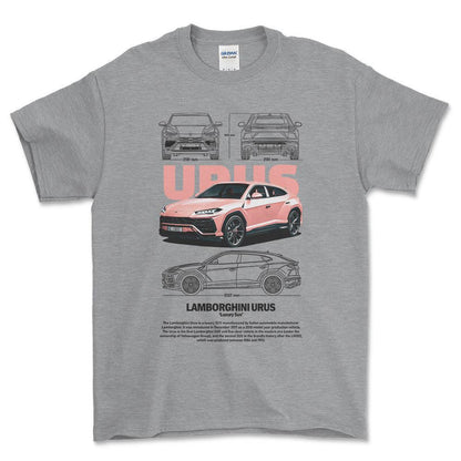 Lamborghini Urus - Unisex T-Shirt , Bomuld-Beklædning-Lamborghini-Grå Sport-S-Forside-Garage Culture Shop- garage - man cave - merchandise
