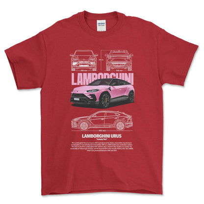 Lamborghini Urus - Unisex T-Shirt , Bomuld-Beklædning-Lamborghini-Rød-S-Forside-Garage Culture Shop- garage - man cave - merchandise