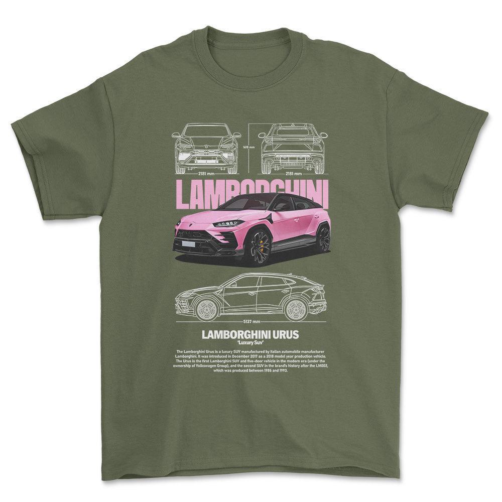 Lamborghini Urus - Unisex T-Shirt , Bomuld-Beklædning-Lamborghini-Grøn Militær-S-Forside-Garage Culture Shop- garage - man cave - merchandise