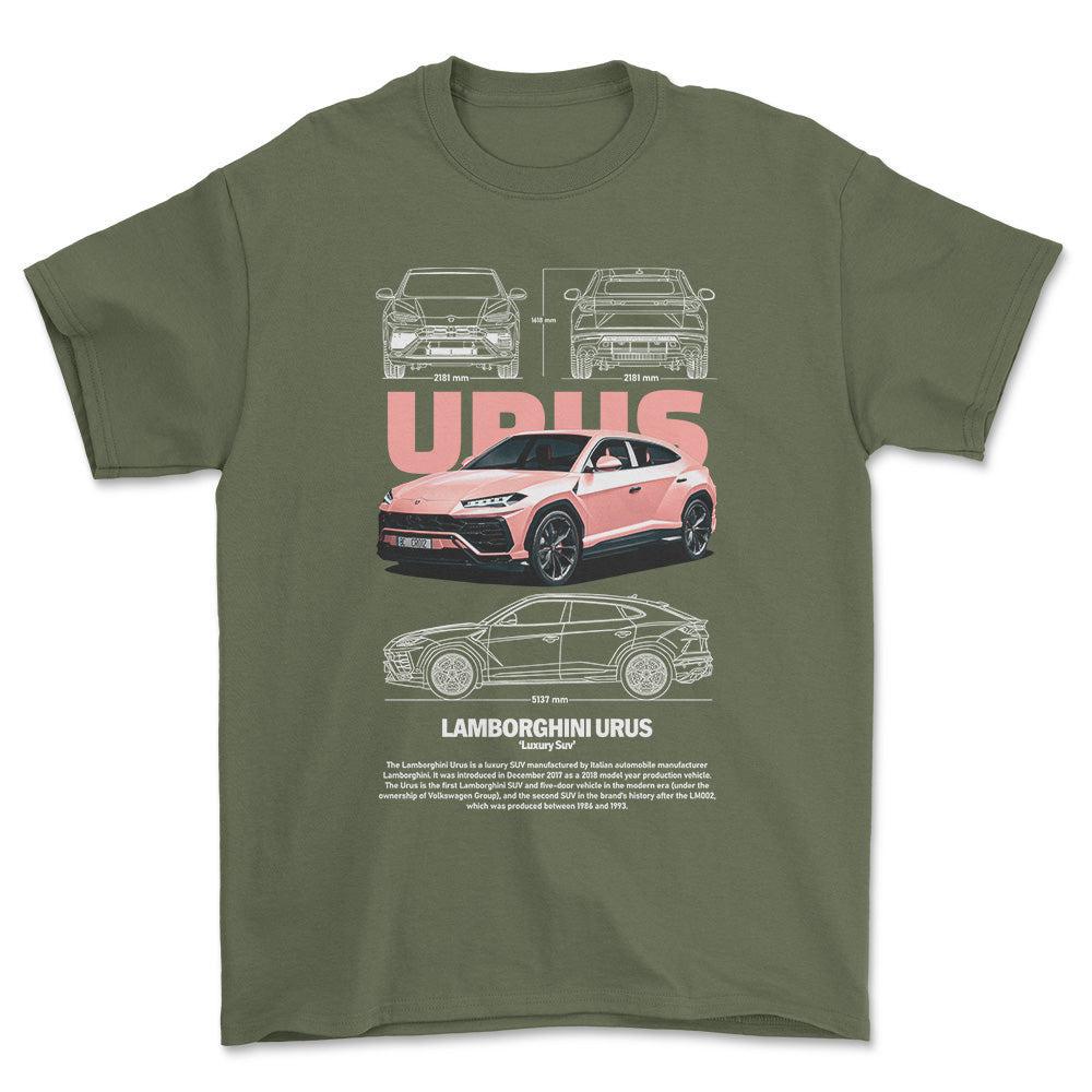 Lamborghini Urus - Unisex T-Shirt , Bomuld-Beklædning-Lamborghini-Grøn Militær-S-Forside-Garage Culture Shop- garage - man cave - merchandise