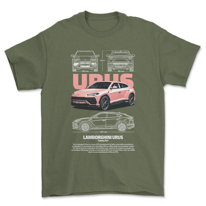 Lamborghini Urus - Unisex T-Shirt , Bomuld-Beklædning-Lamborghini-Grøn Militær-S-Forside-Garage Culture Shop- garage - man cave - merchandise