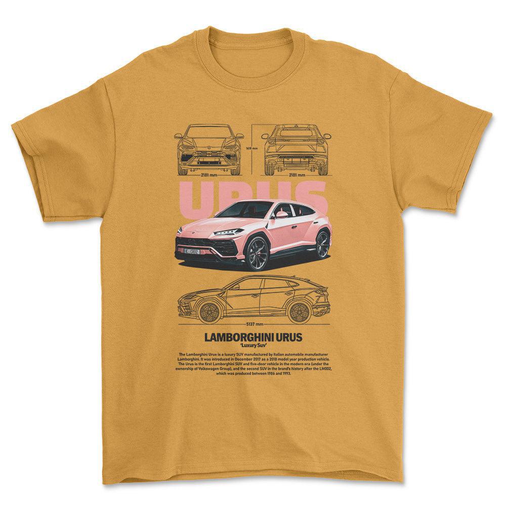 Lamborghini Urus - Unisex T-Shirt , Bomuld-Beklædning-Lamborghini-Guld-S-Forside-Garage Culture Shop- garage - man cave - merchandise