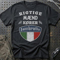 Lambretta Rigtige Mænd Kører T-Shirt-Beklædning-Lambretta-Sort-S-Garage Culture Shop- garage - man cave - merchandise