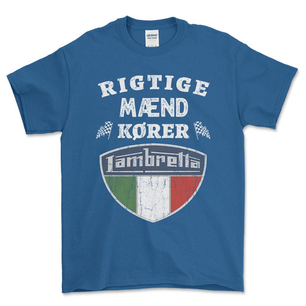 Lambretta Rigtige Mænd Kører - Unisex T-Shirt , Bomuld-Beklædning-Lambretta-Blå Royal-S-Forside-Garage Culture Shop- garage - man cave - merchandise