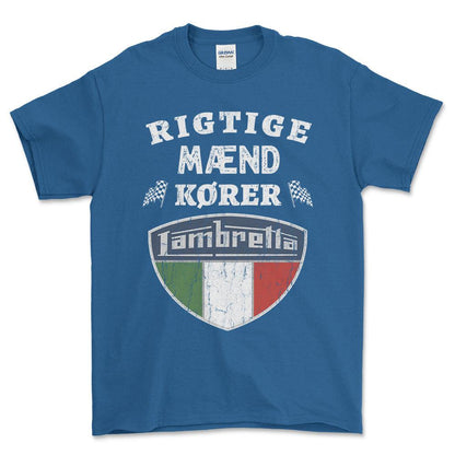 Lambretta Rigtige Mænd Kører - Unisex T-Shirt , Bomuld-Beklædning-Lambretta-Blå Royal-S-Forside-Garage Culture Shop- garage - man cave - merchandise