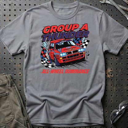 Lancia Delta Integrale Group A Thunder All-Wheel Dominance - Unisex T-Shirt , Bomuld-Beklædning-Lancia-Grå Sport-S-Garage Culture Shop- garage - man cave - merchandise