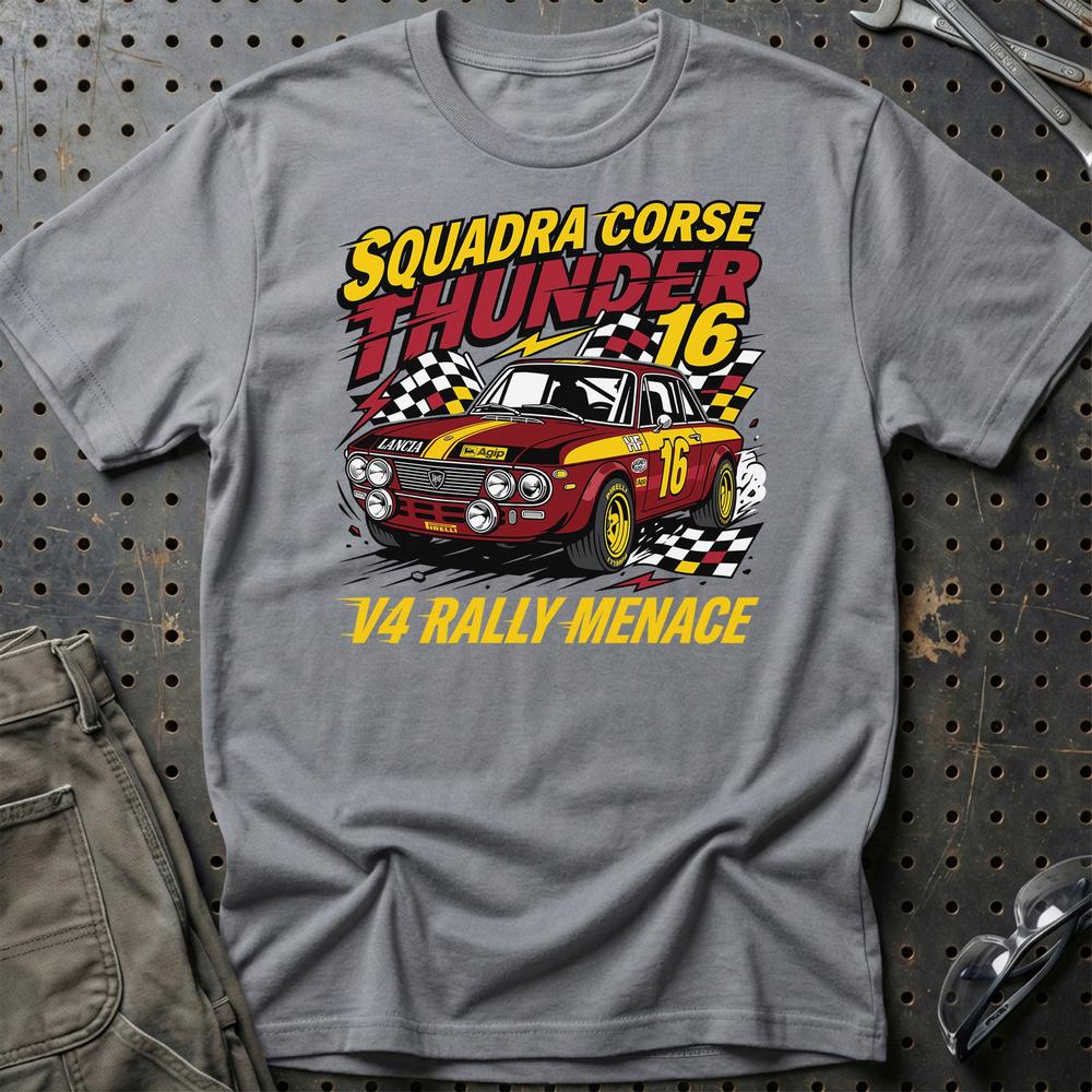 Lancia Fulvia Squadra Corse Thunder V4 Rally Menace - Unisex T-Shirt , Bomuld-Beklædning-Lancia-Grå Sport-S-Garage Culture Shop- garage - man cave - merchandise