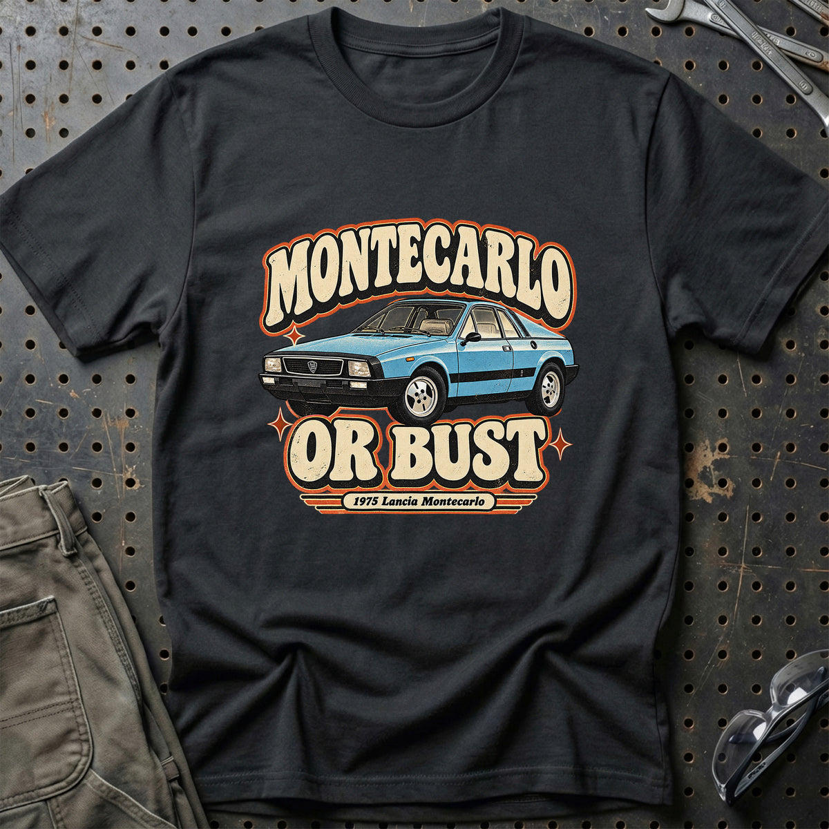 
Lancia Montecarlo 1975 – Montecarlo or Bust T-Shirt – Sort
