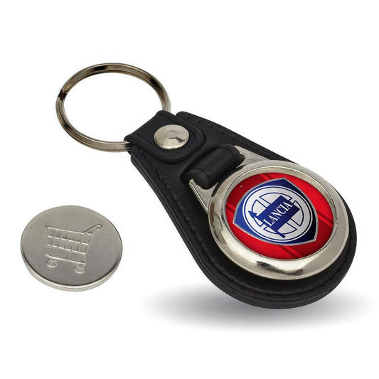 Lancia - Nøglering med Indkøbsvognsmønt – Metal & Kunstlæder-Nøglering-Lancia-Garage Culture Shop- garage - man cave - merchandise