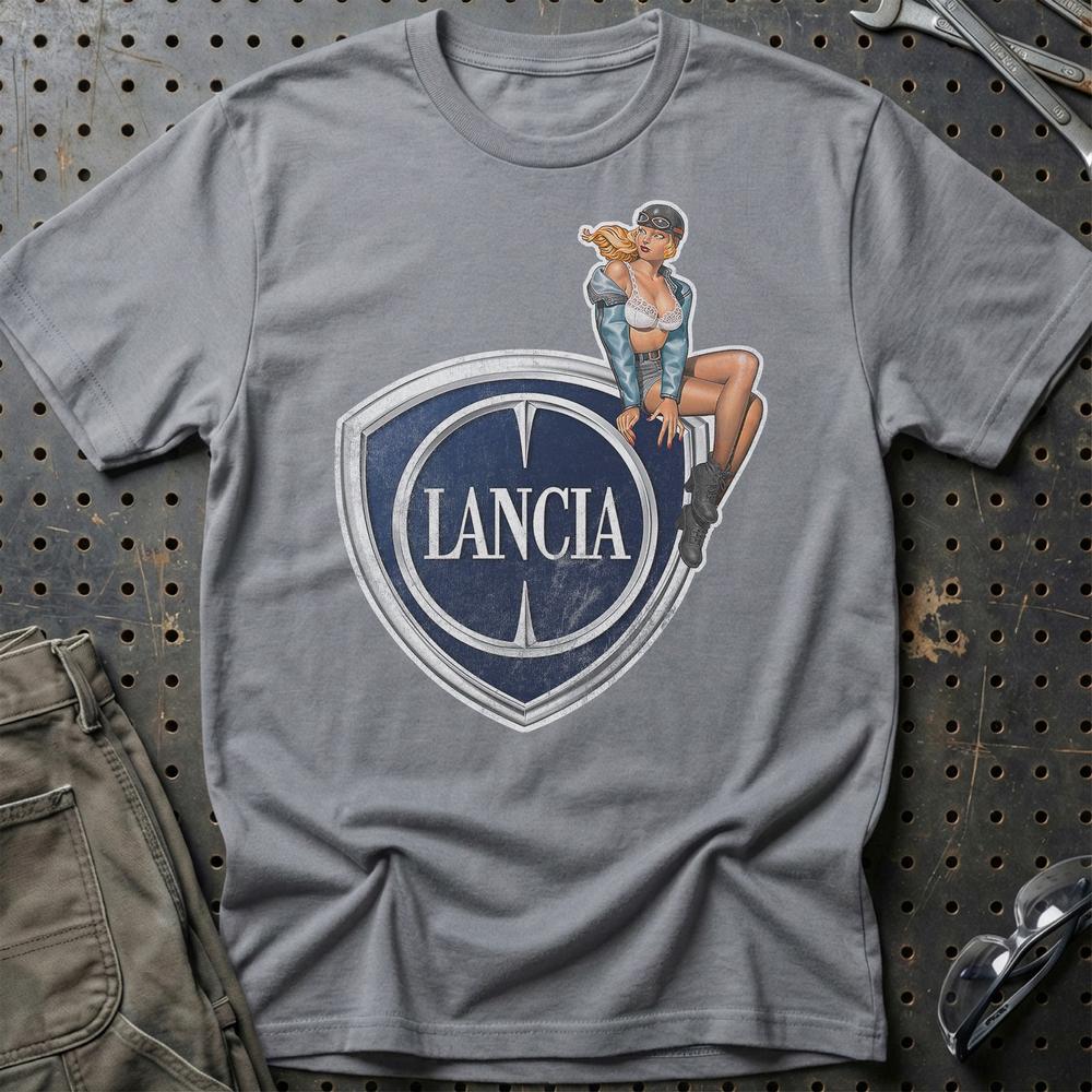Lancia Pinup T-Shirt-Beklædning-Lancia-Grå Sport-S-Garage Culture Shop- garage - man cave - merchandise