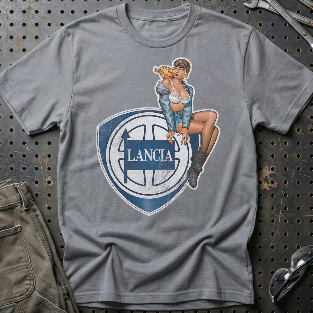 Lancia Pinup T-Shirt-Beklædning-Lancia-Grå Sport-S-Garage Culture Shop- garage - man cave - merchandise