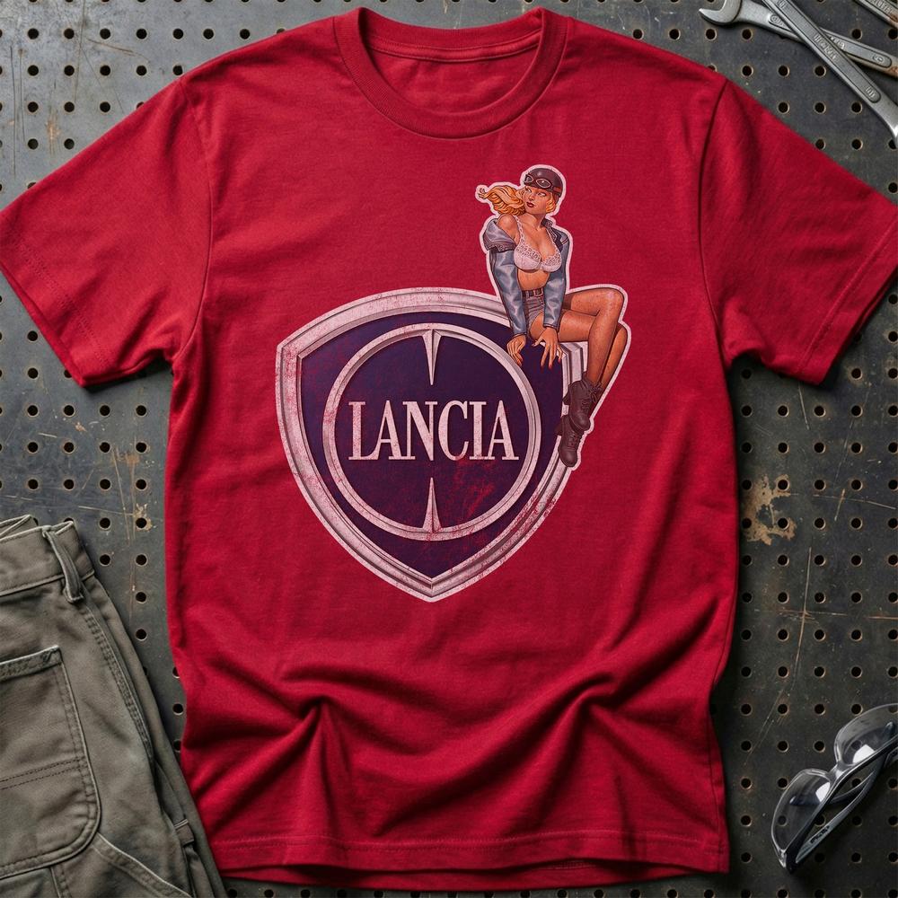 Lancia Pinup T-Shirt-Beklædning-Lancia-Rød-S-Garage Culture Shop- garage - man cave - merchandise