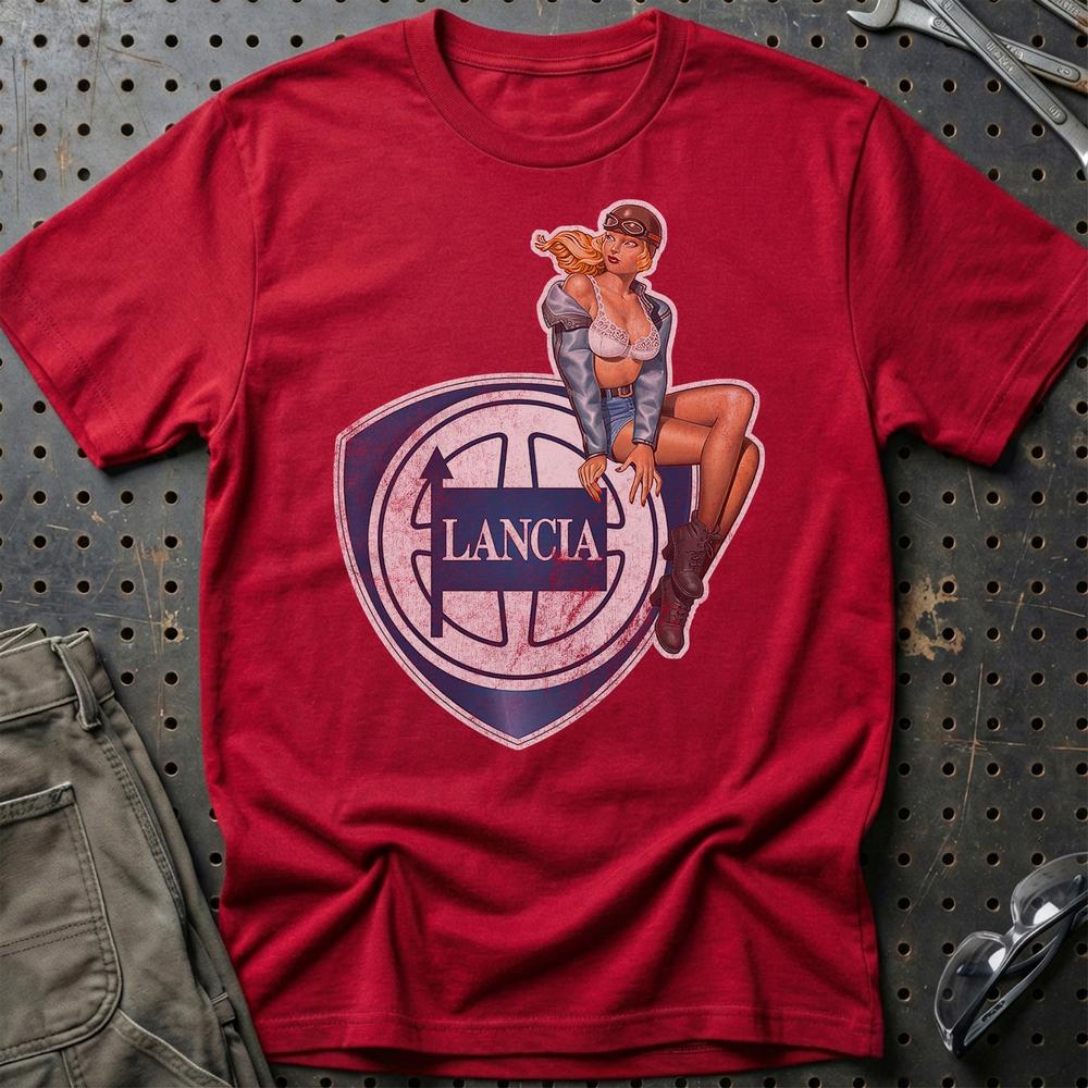 Lancia Pinup T-Shirt-Beklædning-Lancia-Rød-S-Garage Culture Shop- garage - man cave - merchandise