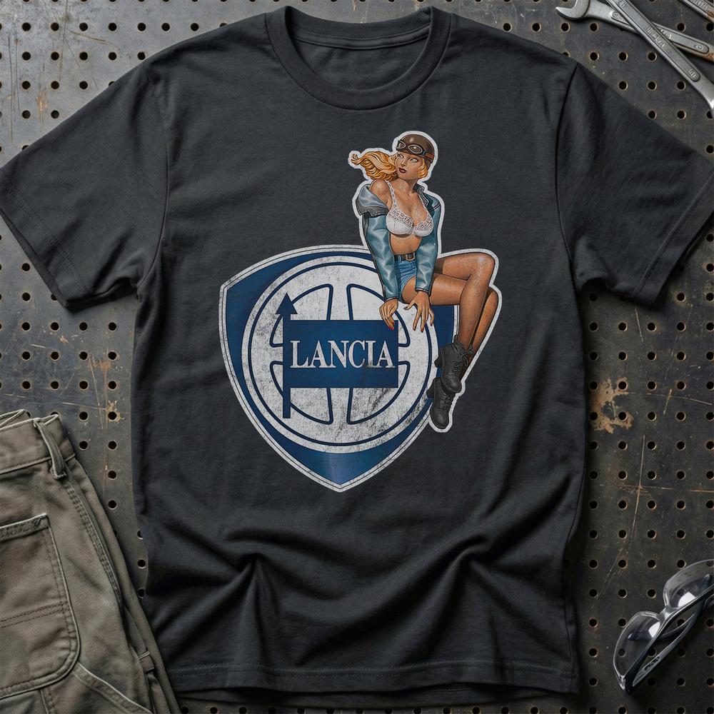 Lancia Pinup T-Shirt-Beklædning-Lancia-Sort-S-Garage Culture Shop- garage - man cave - merchandise