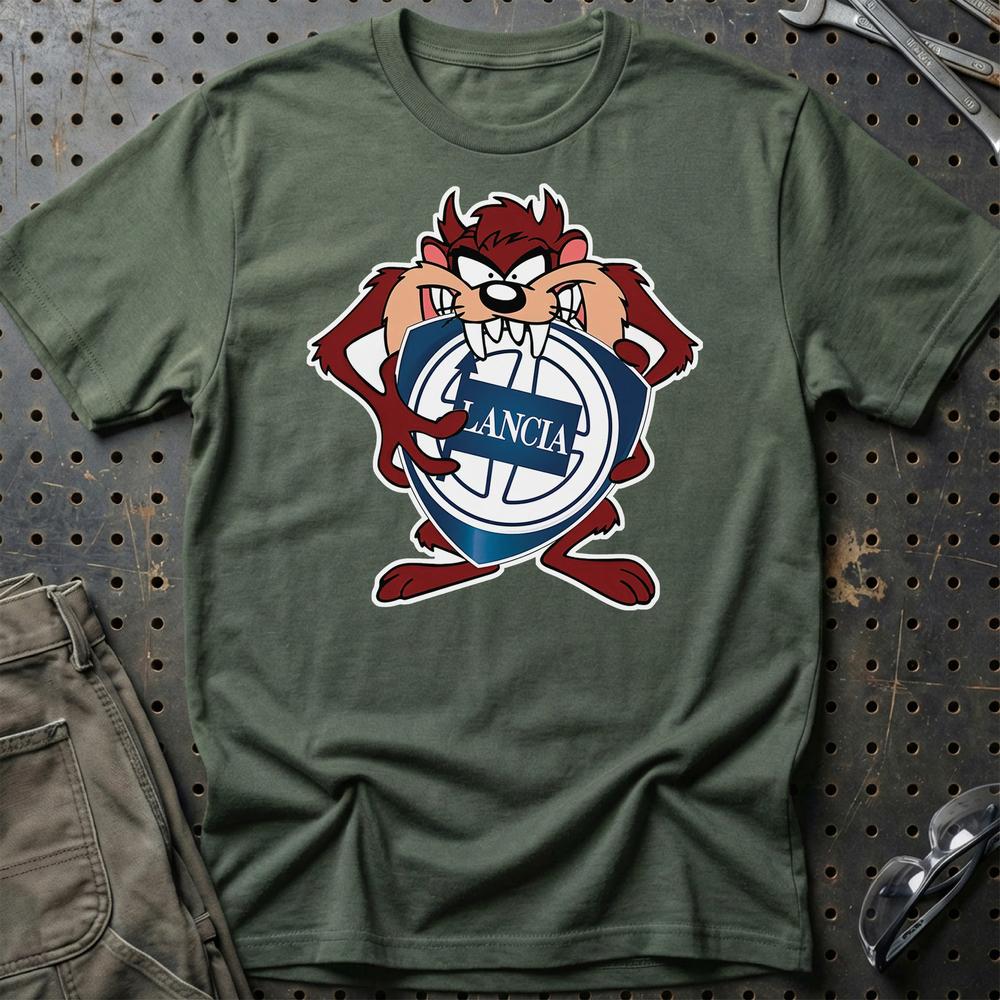 Lancia TAZ Unisex T-Shirt , Bomuld-Beklædning-Lancia-Grøn Militær-S-Garage Culture Shop- garage - man cave - merchandise