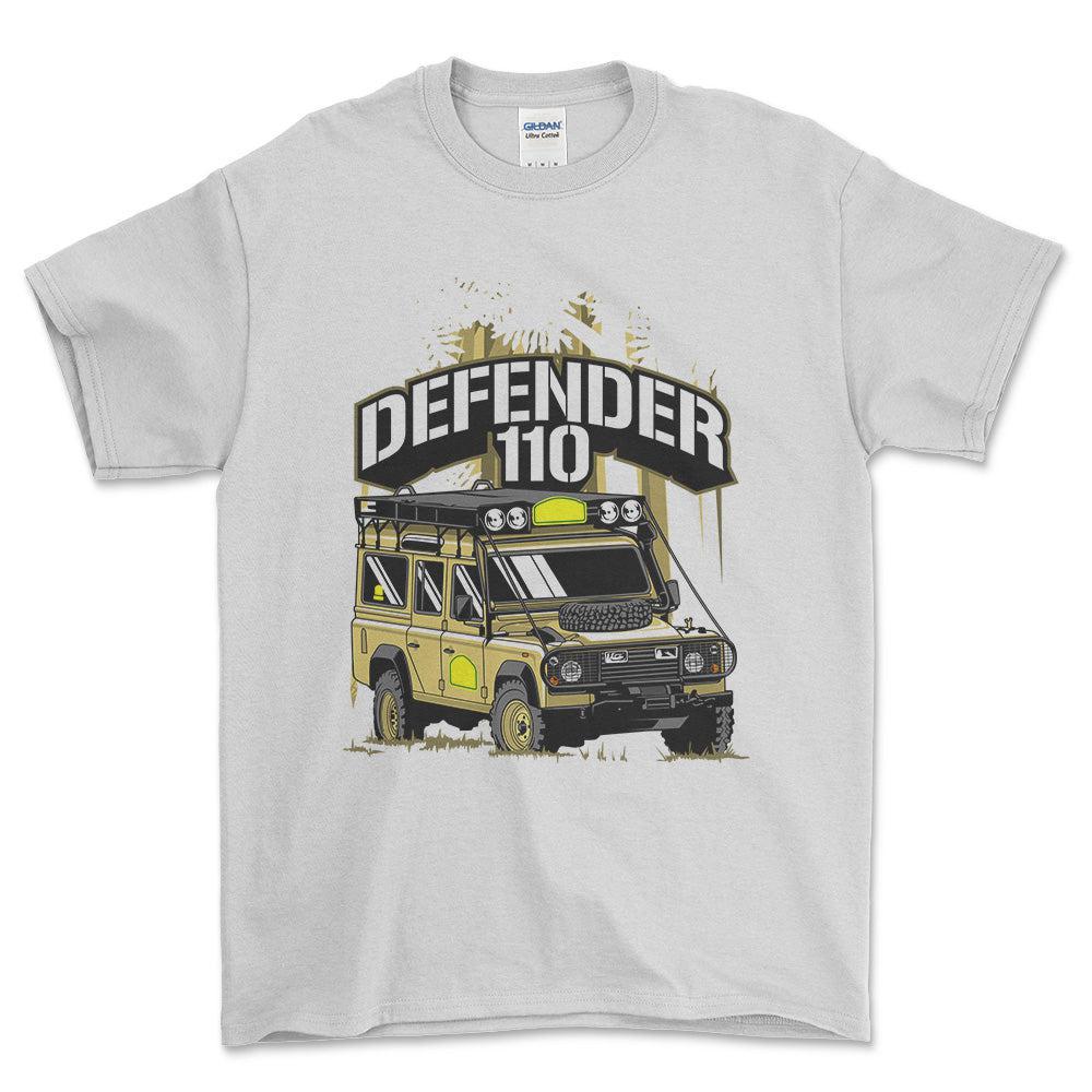 Land Rover Defender 110 - Unisex T-Shirt , Bomuld-Beklædning-Land Rover-Hvid-S-Forside-Garage Culture Shop- garage - man cave - merchandise