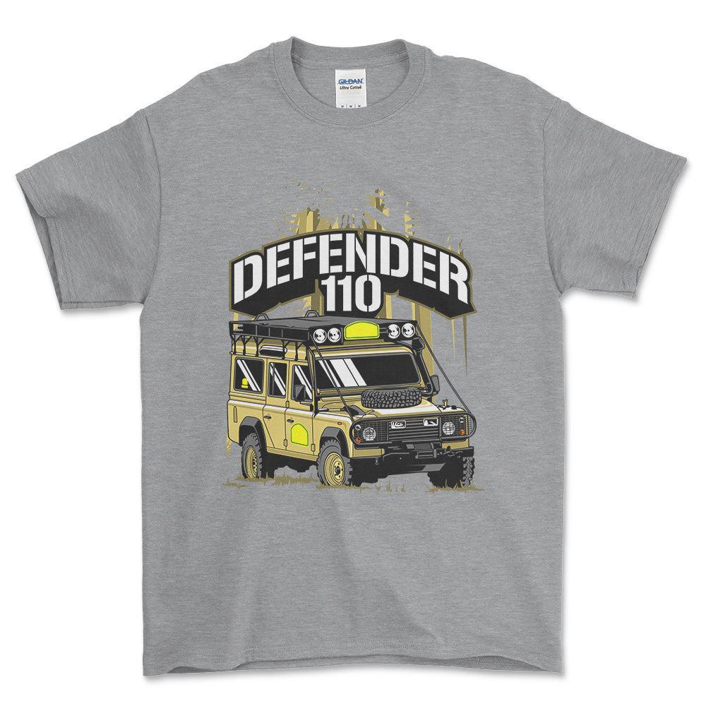 Land Rover Defender 110 - Unisex T-Shirt , Bomuld-Beklædning-Land Rover-Grå Sport-S-Forside-Garage Culture Shop- garage - man cave - merchandise