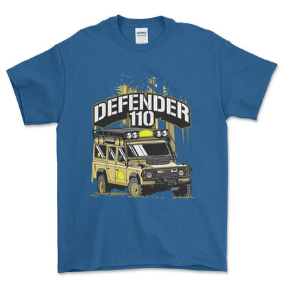 Land Rover Defender 110 - Unisex T-Shirt , Bomuld-Beklædning-Land Rover-Blå Royal-S-Forside-Garage Culture Shop- garage - man cave - merchandise