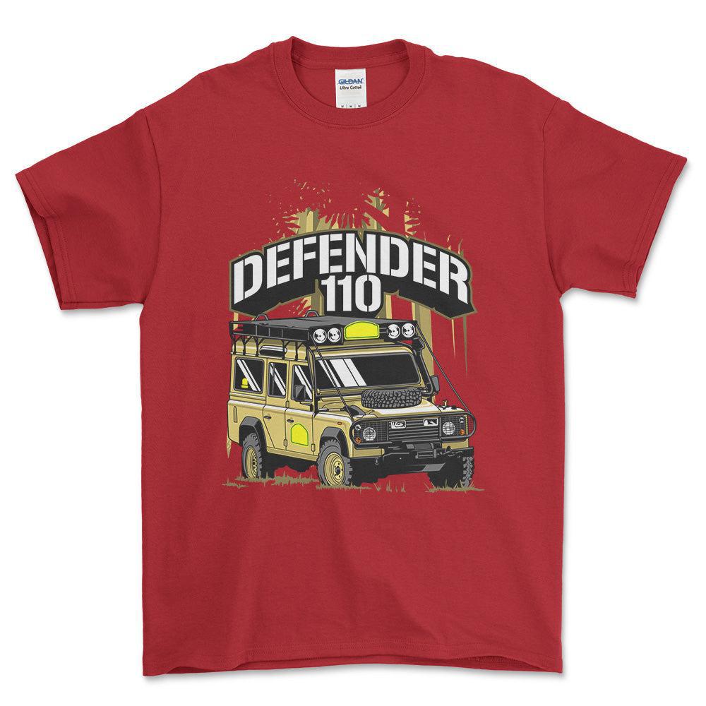 Land Rover Defender 110 - Unisex T-Shirt , Bomuld-Beklædning-Land Rover-Rød-S-Forside-Garage Culture Shop- garage - man cave - merchandise