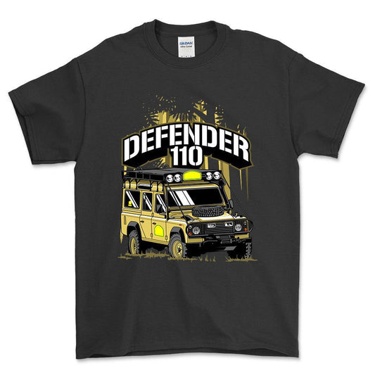 Land Rover Defender 110 - Unisex T-Shirt , Bomuld-Beklædning-Land Rover-Sort-S-Forside-Garage Culture Shop- garage - man cave - merchandise