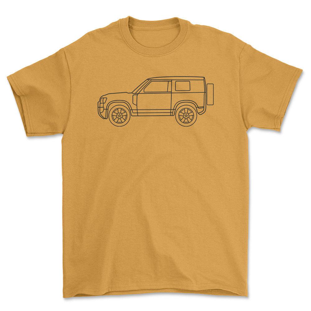 Land Rover Defender 90 Outline - Unisex T-Shirt , Bomuld-Beklædning-Land Rover-Guld-S-Forside-Garage Culture Shop- garage - man cave - merchandise