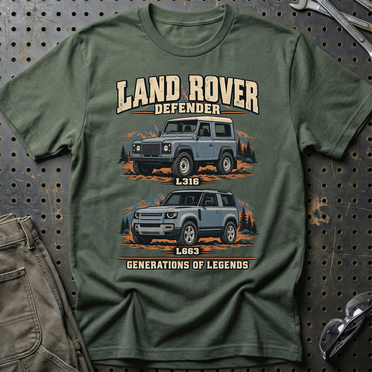 
Land Rover Defender – Generations of Legends T-Shirt – Grøn Militær