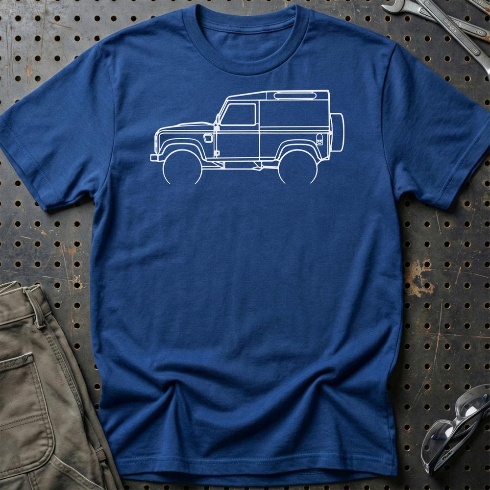 Land Rover Defender Outline - Unisex T-Shirt , Bomuld-Beklædning-Land Rover-Blå Royal-S-Garage Culture Shop- garage - man cave - merchandise