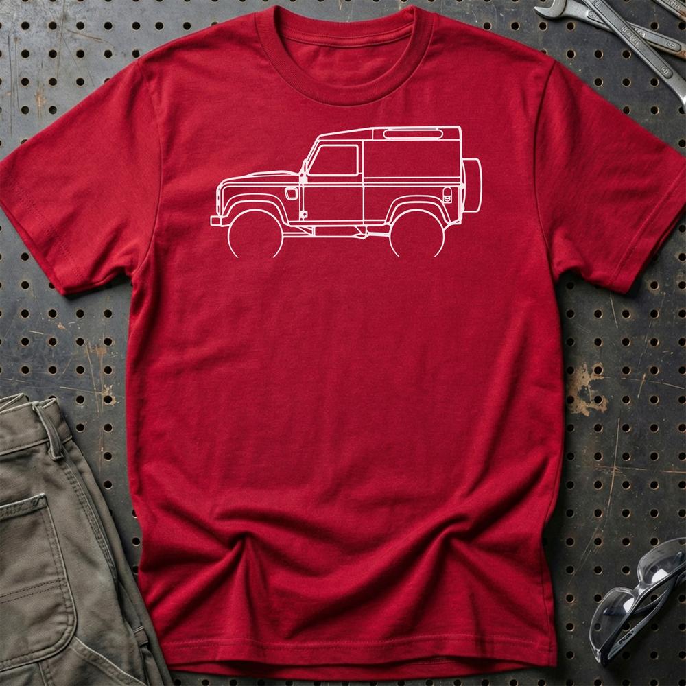 Land Rover Defender Outline - Unisex T-Shirt , Bomuld-Beklædning-Land Rover-Rød-S-Garage Culture Shop- garage - man cave - merchandise