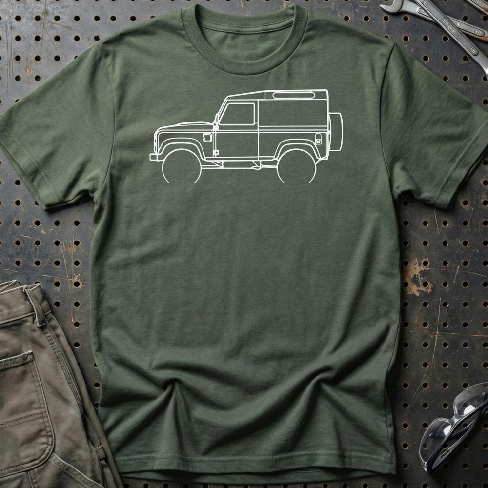 Land Rover Defender Outline - Unisex T-Shirt , Bomuld-Beklædning-Land Rover-Grøn Militær-S-Garage Culture Shop- garage - man cave - merchandise