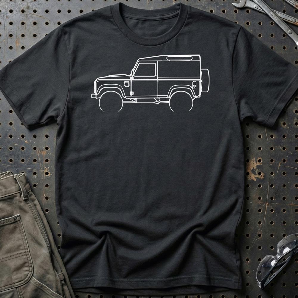 Land Rover Defender Outline - Unisex T-Shirt , Bomuld-Beklædning-Land Rover-Sort-S-Garage Culture Shop- garage - man cave - merchandise