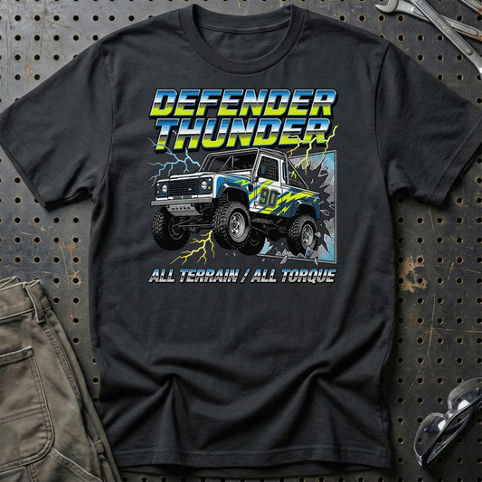 Land Rover Defender Thunder All Terrain All Torque - Unisex T-Shirt , Bomuld-Beklædning-Land Rover-Sort-S-Garage Culture Shop- garage - man cave - merchandise