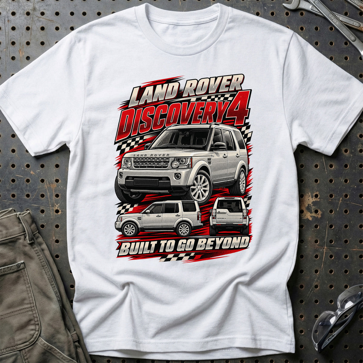 
Land Rover Discovery 4 – Built to Go Beyond – Rød T-Shirt – Hvid